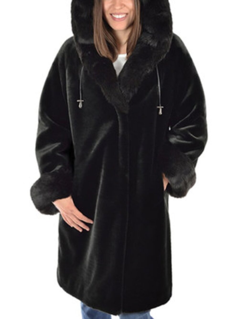 Executive “Silk & Sable” faux fur black woman coat, size XS